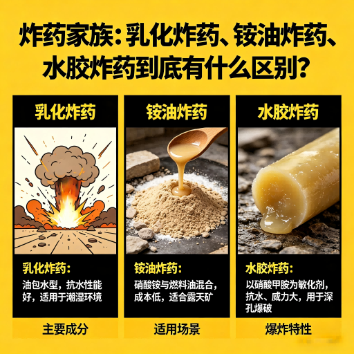 任城炸药家族：乳化炸药、铵油炸药、水胶炸药到底有什么区别？